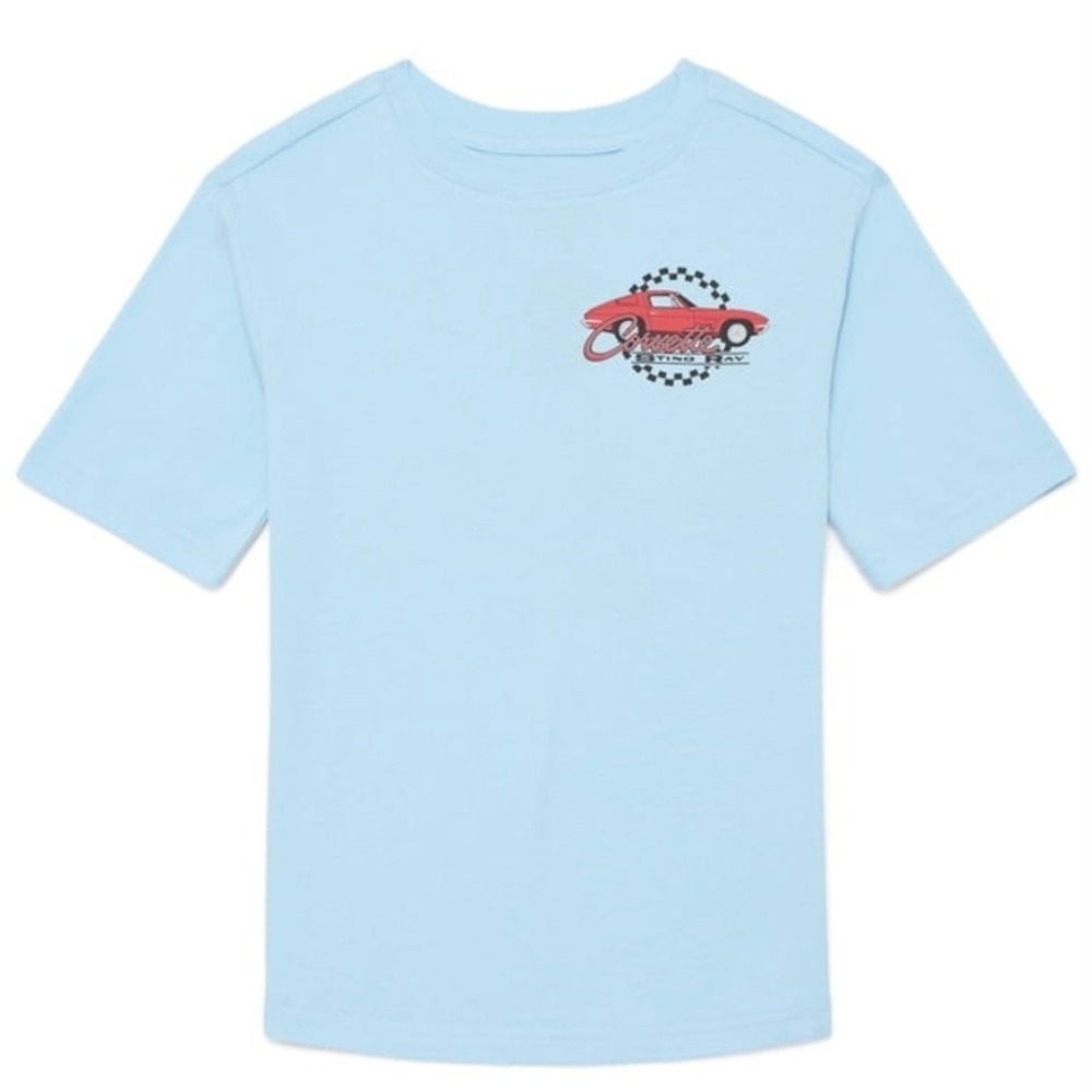 Corvette Sting Ray 1963 Graphic T-Shirt Boys Size 18 Light Blue GM Licensed NEW